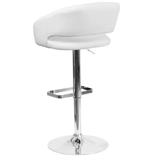 Merrick Lane Rothko Modern Bar Stool Rounded Mid-Back Stool With Height Adjustable Swivel Seat White Vinyl {4}