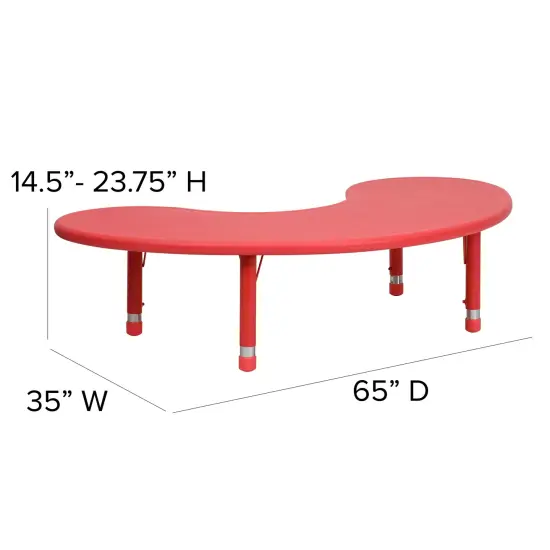 Emma and Oliver 35"W x 65"L Half-Moon Plastic Height Adjustable Activity Table Red {4}