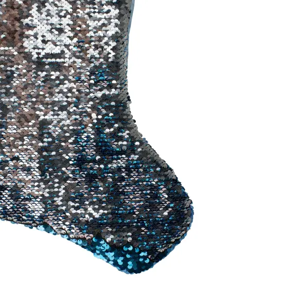 Northlight 22.75" Sky Blue and Silver Reversible Sequined Christmas Stocking with Faux Fur Cuff {5}