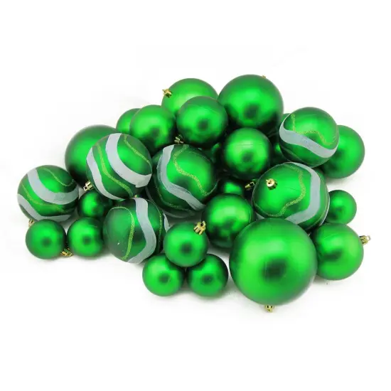 Northlight Shatterproof Glitter Swirled and Matte Christmas Ball Ornaments - 4" (100mm) - Green - 39ct {3}