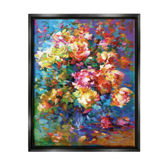 Stupell Industries Vibrant Flowers in a Vase Framed Floater Canvas Wall Art Black Floater Frame {7}