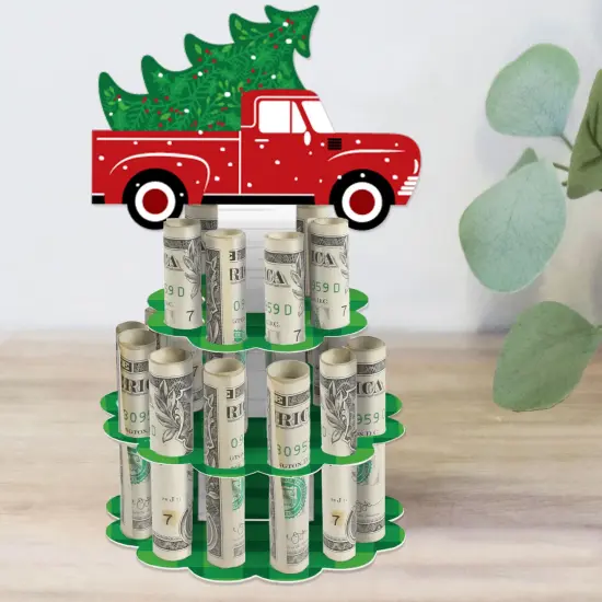 Big Dot of Happiness Merry Little Christmas Tree - DIY Red Truck Christmas Party Money Holder Gift - Cash Cake {1}