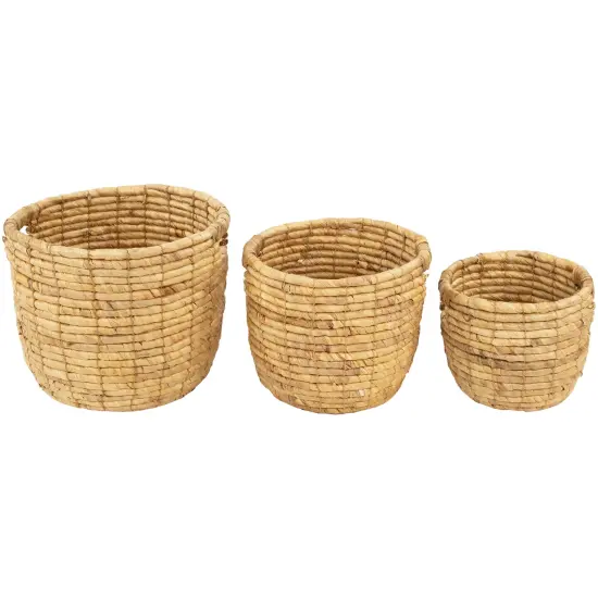 Northlight Set of 3 Bisque Woven Round Water Hyacinth Storage Baskets 13.75" Beige {1}