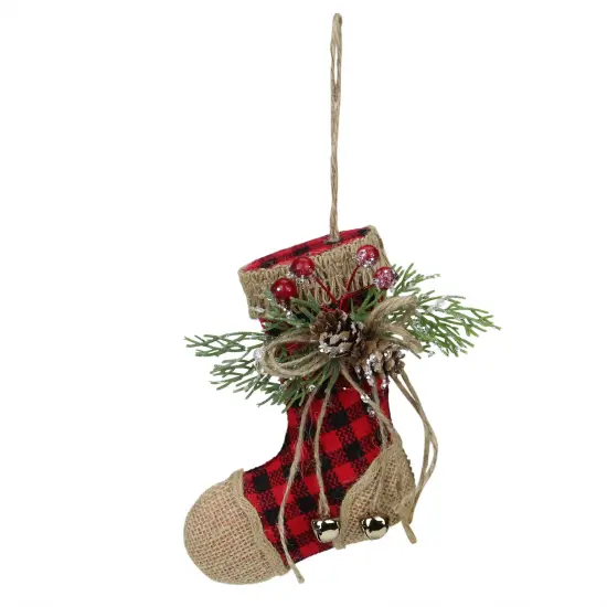 Northlight 5.75" Red Plaid and Burlap Christmas Stocking Ornament {1}