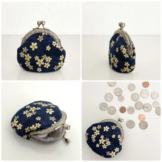 Wrapables Stylish Decorative Coin Purse, Clasp Wallet Navy Blossoms {4}