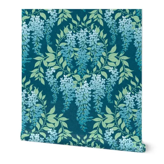 Peel & Stick Wallpaper 2FT Wide Art Deco Floral Garden Botanical Cottagecore Wisteria Vine Custom Removable Wallpaper by Spoonflower {7}