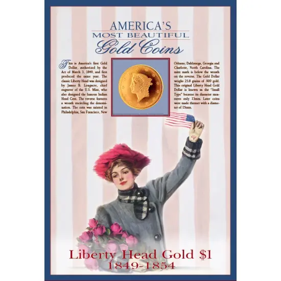Tribute to America's Most Beautiful Coins - Liberty Head Gold $1 1849-1854 Replica Coin {2}