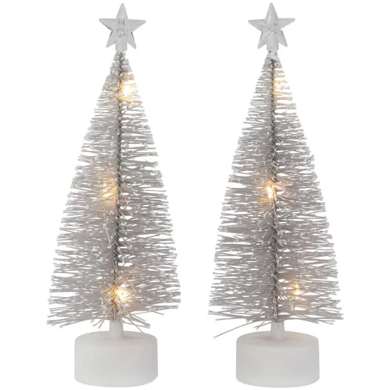Northlight LED Lighted Mini Bottle Brush with Star Topper Christmas Village Trees - Set of 2 Silver {1}