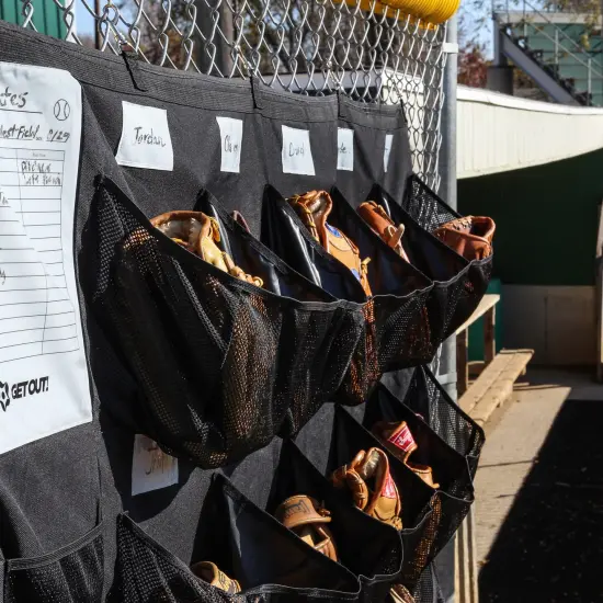 Get Out! Softball Bucket Ball Organizer - Hanging Baseball Helmet Bag for Dugout {6}