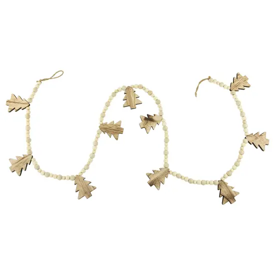 Northlight 6' x 3" Christmas Trees and Beads Wooden Garland Brown {1}