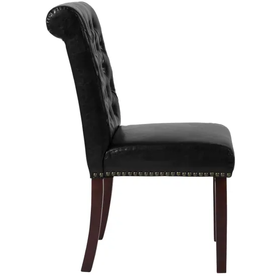Merrick Lane Falmouth Upholstered Parsons Chair with Nailhead Trim Black LeatherSoft {5}