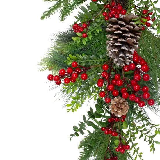 Northlight Berry Pine and Eucalyptus Artificial Teardrop Christmas Swag - 28" - Unlit Green {4}