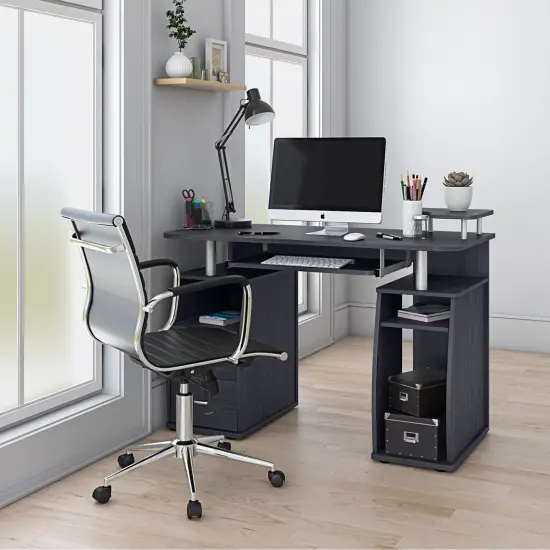 Techni Office Solutions 47.25" Black Espresso Unique Techni Mobili Complete Workstation Computer Desk with Storage {6}