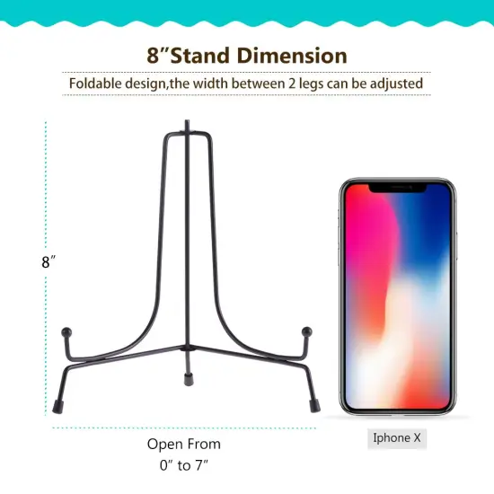 LIONWEI LIONWELI 8inch(4pack) Upgraded Anti-Slip Iron Plate Display Stand Black Easel Display Stand Photo Holder Stand,Displays Picture Frames, Decorative Plates, and Artworks {4}