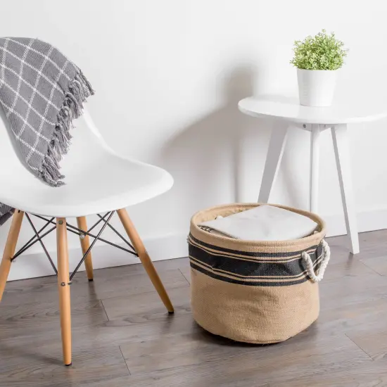 CC Home Furnishings 16" Brown and Black Border Pattern Rounded Large Bin with Rope Handles {5}