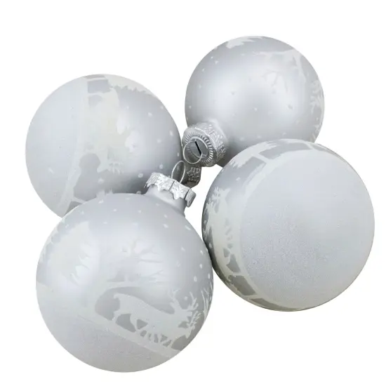 Northlight Glittered Forest Scene Christmas Glass Ball Ornaments - 3.25" (80mm) - Silver- 4ct {1}