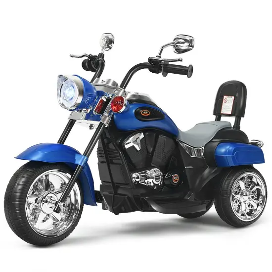 6V Chopper Style Motorcycle with Bright Headlight and Cheering Music Perfect Gift to Kids Blue {4}