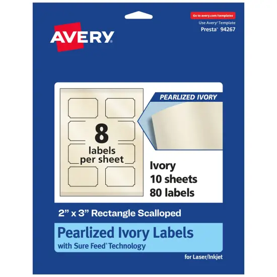 Avery Pearlized Ivory Rectangle Scalloped Labels with Sure Feed Technology, Print-to-the-Edge, 2" x 3" {7}