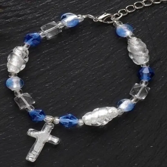 Roman Moments In Life "Faith" Silver & Blue Beaded Bracelet {3}