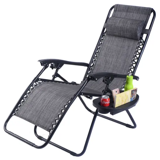 Costway 2PC Folding Zero Gravity Reclining Lounge Chairs Beach Patio W/Utility Tray {4}