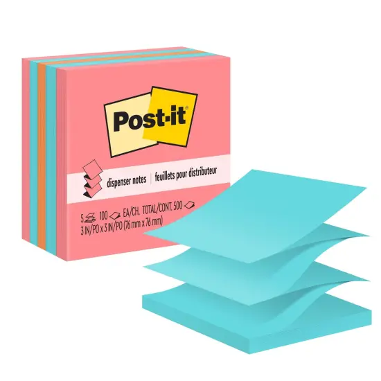 Pop-up Notes, 3" x 3", Assorted, 100 Sheets/Pad, 5 Pads/Pack, 2 Packs {2}