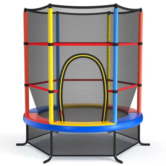 55 Inch Kids Recreational Trampoline Bouncing Jumping Mat with Enclosure Net Yellow {3}