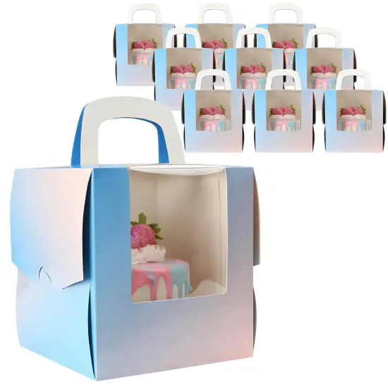 Spec101 Pink to Blue Cake Boxes with Windows - 6.5x6.5in Disposable Cookie Boxes {1}