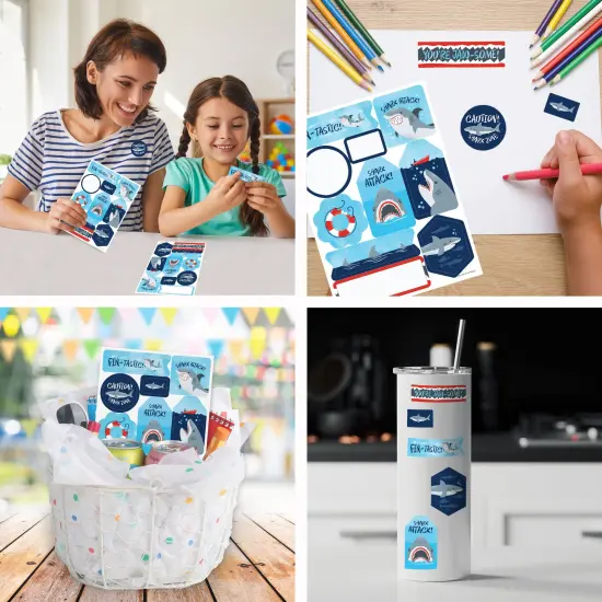 Big Dot of Happiness Shark Zone - Jawsome Shark Party or Birthday Party Favor Sticker Set - 12 Sheets - 120 Stickers {6}