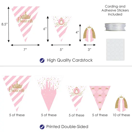 Big Dot of Happiness Little Princess Crown DIY Pink and Gold Princess Baby Shower or Birthday Party Pennant Garland Decoration Triangle Banner 30 Pc {4}