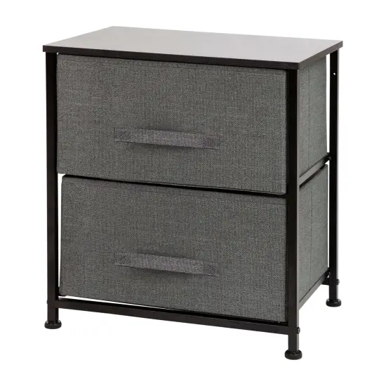 Emma and Oliver 2 Drawer Storage Stand with Wood Top & Dark Fabric Pull Drawers Black/Gray {1}