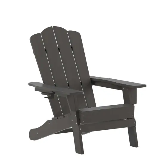 Merrick Lane Nassau Adirondack Chair with Cup Holder, Weather Resistant HDPE Adirondack Chair Gray {1}