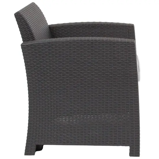 Merrick Lane Malmok Outdoor Furniture Resin Chair Faux Rattan Wicker Pattern Patio Chair With All-Weather Cushion Dark Gray {5}