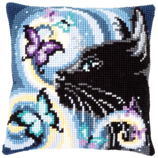 VervacoCat with Butterflies Pillow Cover Needlepoint Kit Multi {1}