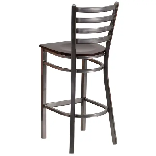 Emma and Oliver 2 Pack Clear Coated Ladder Back Metal Restaurant Barstool WalnutWood/ClearCoat {6}