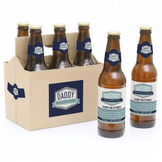 Big Dot of Happiness Daddy's First Milestones - Decorations for Men - 6 Beer Bottle Label Stickers and 1 Carrier {1}