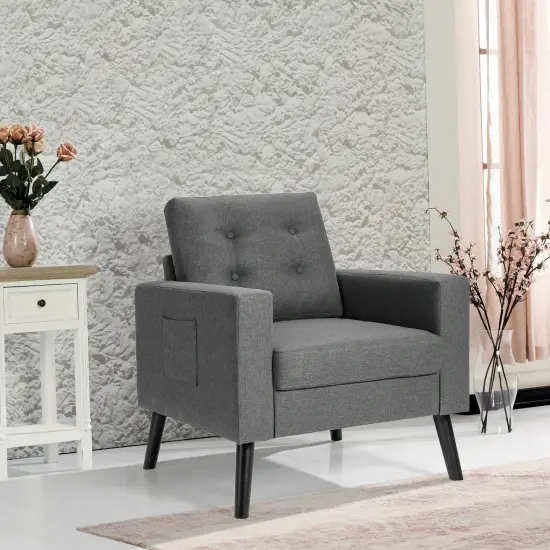 Modern Button Tufted Accent Chair with Rubber Wood Legs and Wide Backrest Ideal for Any Room Grey {1}