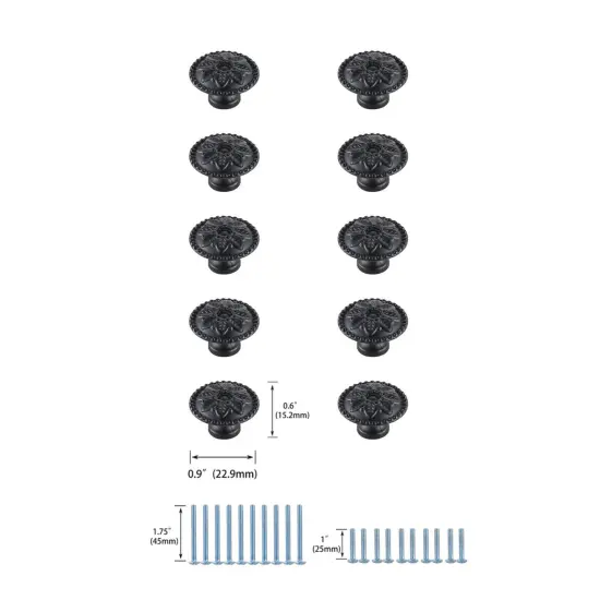 Corio 0.9" Diameter Matte Black Mushroom Knob Multipack (Set of 10) {6}