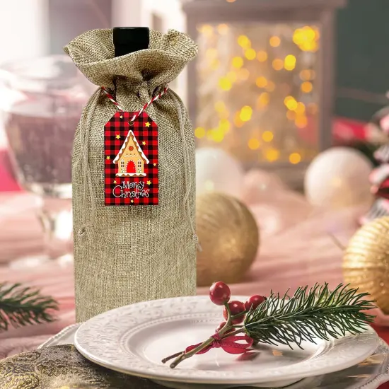 Wrapables Reusable Burlap Wine Bags, Rustic Gift Bags with Drawstring (Set of 8) Natural {5}