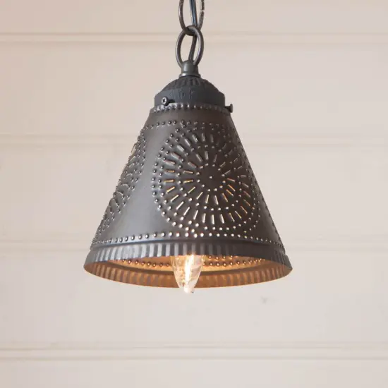 Crestwood Shade Light Pendant in Kettle Black Perforated Tin {4}