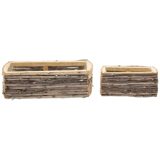 Northlight Wooden Log and Twig Flower Box Planters - 11.75" - Set of 2 Beige {1}