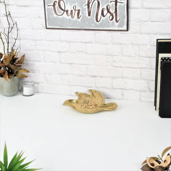 Contemporary Home Living Flying Dove Decorative Tabletop Dish Tray Gold Toned Metal - 7.25" {3}