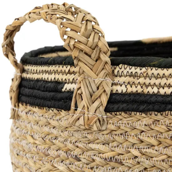 Northlight Set of 3 Khaki and Black Braid Weave Seagrass Storage Baskets with Handles 13.75" Brown {6}