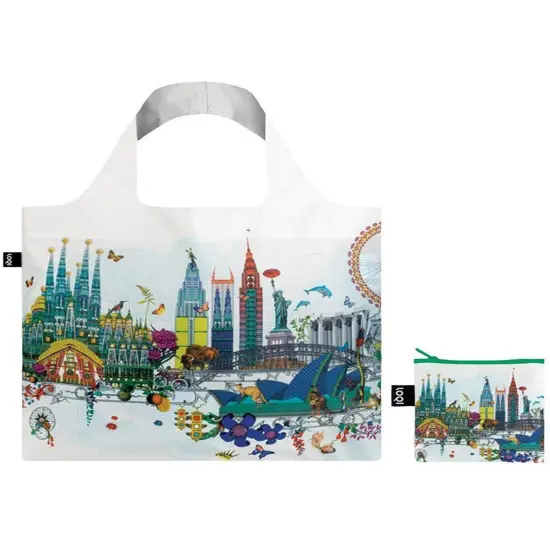 LOQI Artist Kristjana S Williams Interiors Reusable Shopping Bag, O/S, World Skyline {2}