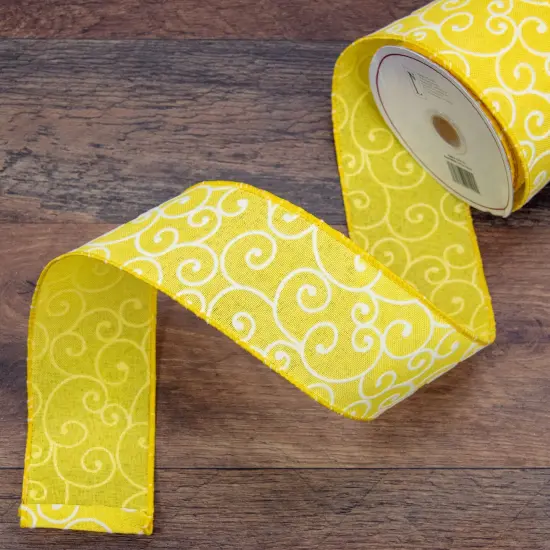 Northlight Yellow White Swirl Design Wired Craft Ribbon 7/8" x 10 Yards {3}