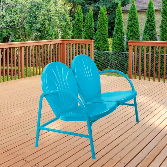 Northlight 47-Inch Outdoor Retro Tulip Steel Loveseat, Sky Blue {3}