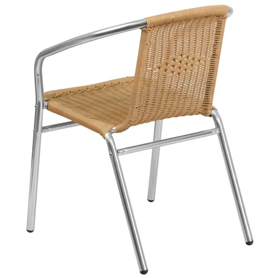 Emma and Oliver Commercial Aluminum/Rattan Restaurant Dining Stack Chair Aluminum and Beige {4}