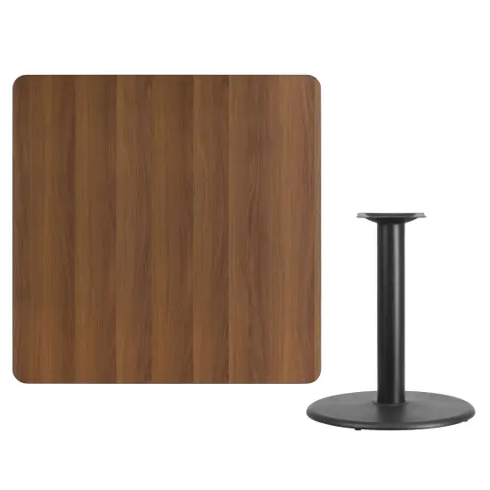 Emma and Oliver 42" Square Laminate Table Top with 24" Round Table Height Base Walnut {3}