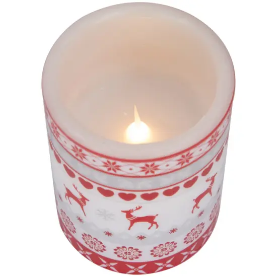 Northlight LED Flameless Flickering Nordic Reindeer Wax Pillar Christmas Candles - 6" - Set of 3 White {7}