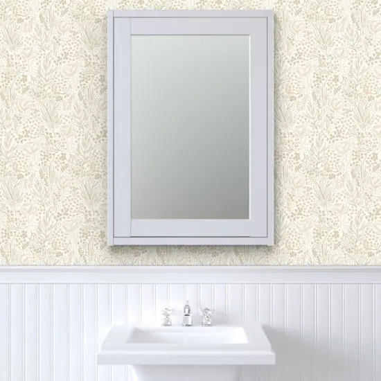 Peel & Stick Wallpaper 2FT Wide Neutral Flowers Ditsy Beige Floral Hand Drawn Line Art Custom Removable Wallpaper by Spoonflower {6}