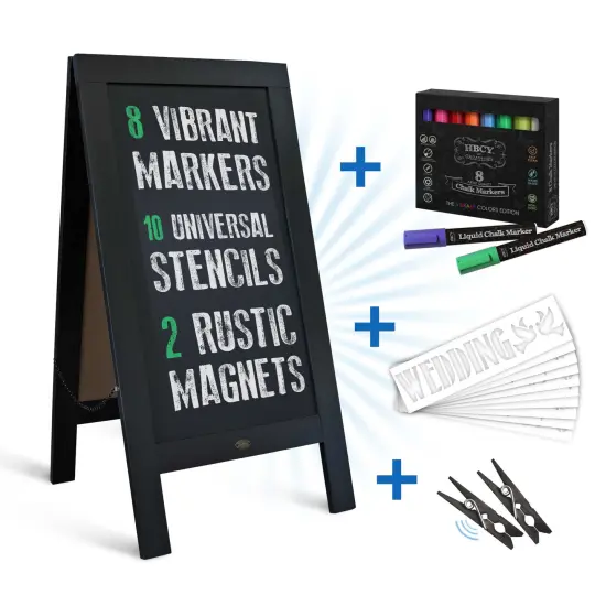 HBCY Creations A-Frame Chalkboard / Sidewalk Chalkboard Sign with Eraser / Large Sturdy Sandwich Board / A Frame Restaurant Message Board {6}